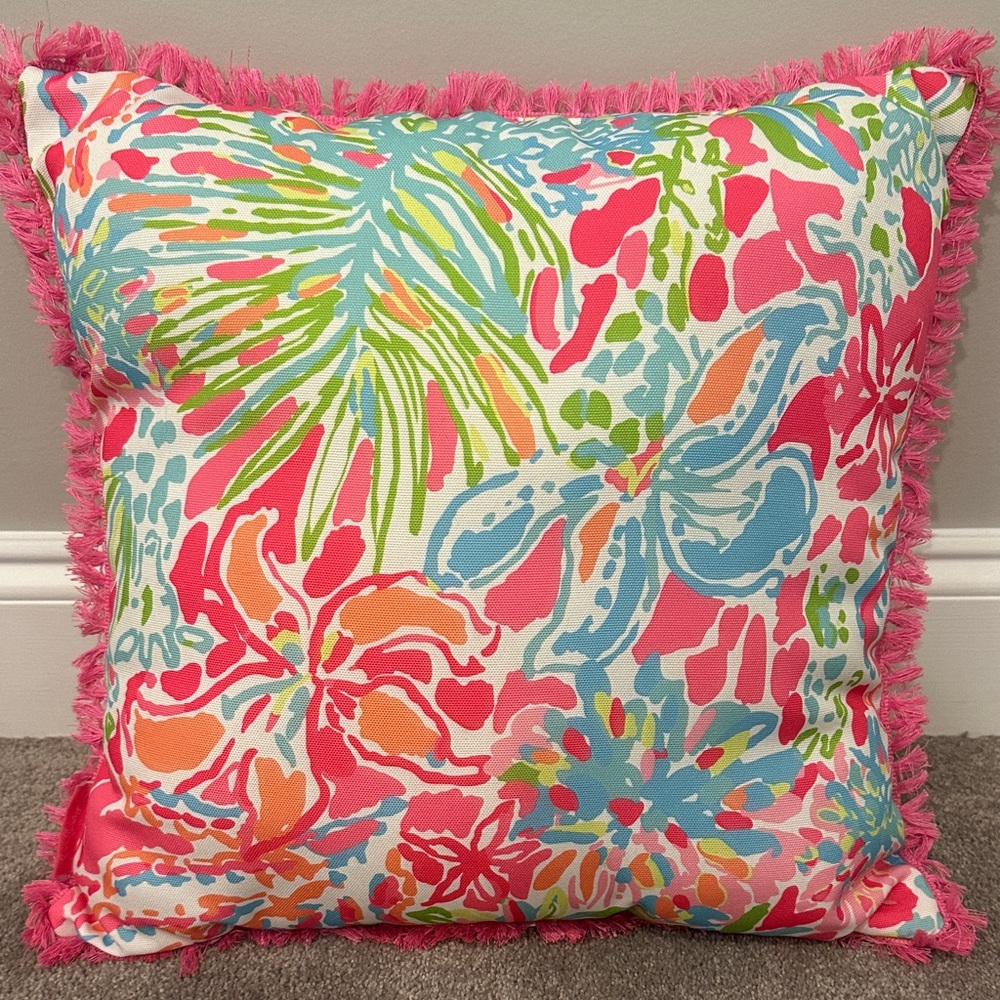 Colorful Floral Throw Pillow with Fringe